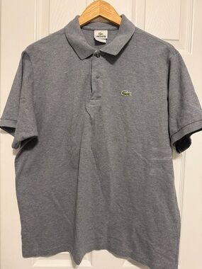 Lacoste Men's Grey Piqué Polo with Green Crocodile Logo